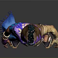 Game Character Design With Purple Pants Blue Top Scarf Headpiece And Utility Belt