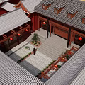 Ancient Chinese Architecture With Traditional Curved Roofs Yellow Walls And Red Gates