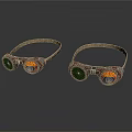 Steampunk Style Goggles as Daily Lifestyle Products with Leather Straps Green and Orange Lenses