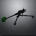 Military Machine Gun With Tripod Stand And Green Ammo Box On Dark Background