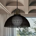 Modern Black Pendant Light with Perforated Grid Design in Arched Ceiling Interior with Window View 3d model