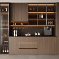 Modern Wooden Sideboard With Glass Doors Open Shelves Built-in Lighting And Wine Storage