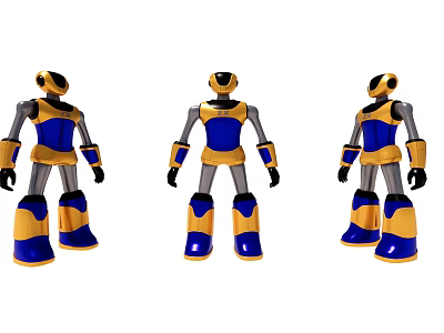 Smart Robot Featuring Three Angles Blue Yellow Metallic Body Front Side Back Views 3d model