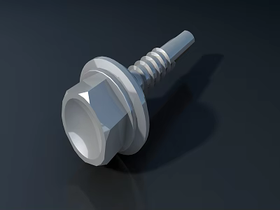 Durable Hardware Tool Metal Hex Head Screw With Threaded Shank And Washer 3d model
