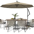 Outdoor Patio Table and Chair Set With Woven Chairs Wooden Table and Umbrella