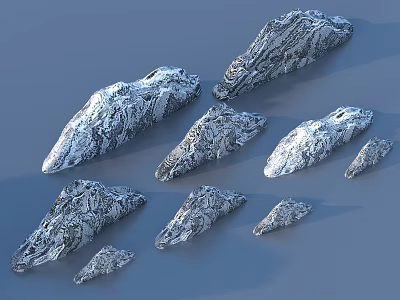 Textured Stones In Various Shapes And Sizes On Gray Background 3d model
