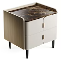Modern Bedside Table With Marble Top Wood Frame White Doors Metal Handles And Black Legs