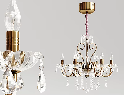 Elegant Crystal Chandelier With Golden Metal Frame And Hanging Crystal Pendants 3d model