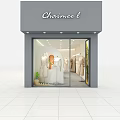 Fashion Clothing Store Interior With Arched Doors Orange Curtains Mannequins Coats Orange Bench Green Plant