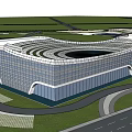 Modern Curved Facade Sales Office Building With Lawn Area And Plaza Space