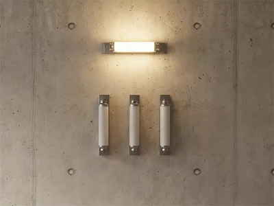 Modern Rectangular and Cylindrical Wall Lights Mounted on Concrete Wall with Illuminated Glow 3d model