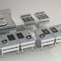 Stainless Steel Commercial Kitchen Cooking Equipment With Multiple Burners And Storage Cabinets
