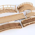Wooden Landscape Bridge With Curved Structure Railing And Various Designs 3d model