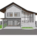 Modern Single Family House With Gray Exterior Black Roof Windows Fence And Lawn