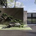 Garden Courtyard Design With Stone Pathway Lush Plants And Flower Beds