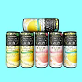 Refreshing Beverage Cans With Various Flavors And Fruit Patterns On Light Blue Background