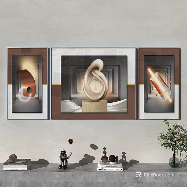 Stylish Modern Wall Decorative Paintings With Abstract Sculptures And Geometric Elements 3d model