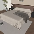 Double Bed With Beige Bedspread Gray Blanket Wooden Nightstands Table Lamps Window Blinds And Rug