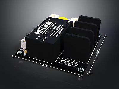 KFDK DC DC Converter Electronic Device With Black Heat Sink And Dimensions 3d model