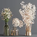 White Dried Flowers In Clear Glass Vases Elegant Home Decor Display Arrangement