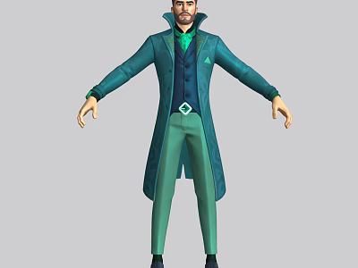 Game And Movie Character In Green Coat Dark Vest With Green Diamond Decoration 3d model