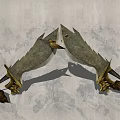 Two Decorative Scimitars with Golden Dragon Head Design against Landscape Painting Style Background