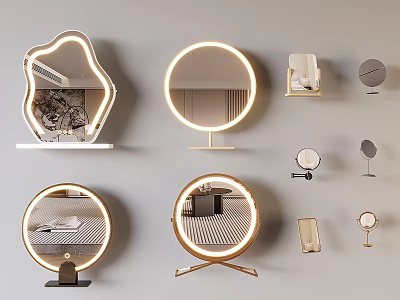 Modern Home Mirrors With Various Shapes Lighted Frames And Stylish Designs For Interior Decor 3d model