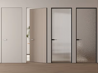 Modern Swing Doors With White Wooden Ribbed And Frosted Glass Designs 3d model
