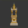 Traditional Yellow And White Pagoda Tower With Intricate Decorations Ornate Base And Spire