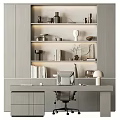 Modern Built in Bookcase in Home Office Space with Books Decorative Items and Sculptures