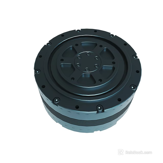 Black Circular Industrial Mechanical Component With Bolted Edges And Central Holes 3d model 