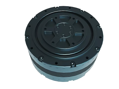 Black Circular Industrial Mechanical Component With Bolted Edges And Central Holes 3d model