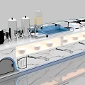 Modern Buffet Display Counter With Glass Containers And Marble Surface Lighting 3d model
