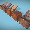 Vintage Wooden Commercial Storage Chests With Open Lids And Metal Corners