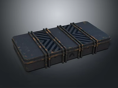 Dark Blue Vintage Industrial Metal Storage Box With Four Sections Black Diagonal Stripes And Straps 3d model