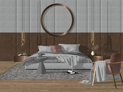 Modern background double bed simple bedding combination model