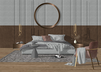 Modern background double bed simple bedding combination 3d model