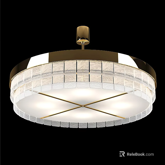Round Modern Ceiling Light With Gold Metal Frame And Glass Panel Illumination 3d model