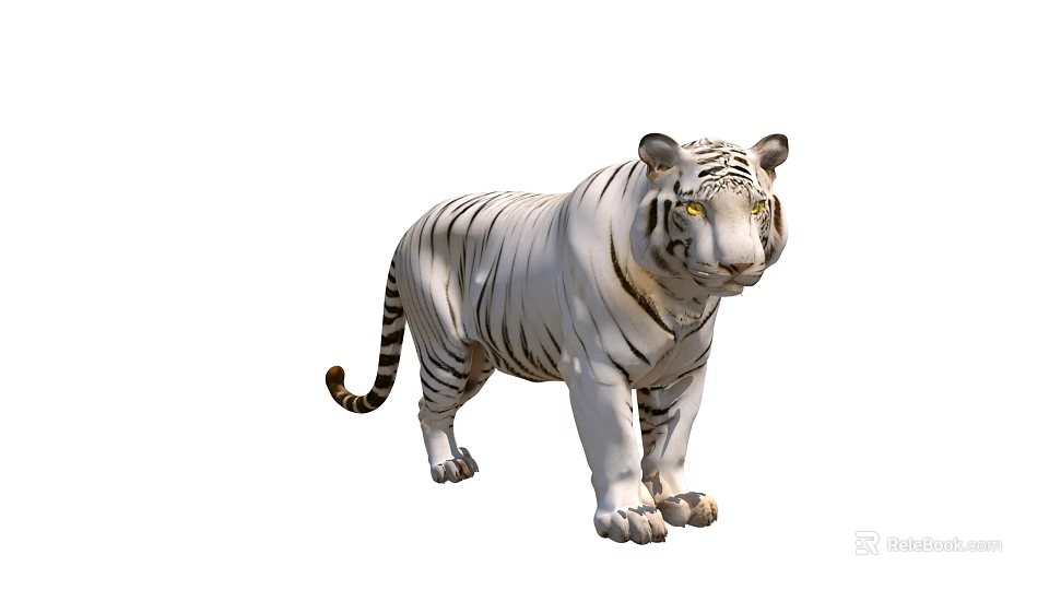 White Reptile With Striped Body And Yellow Eyes In Natural Habitat Scene 3d model 