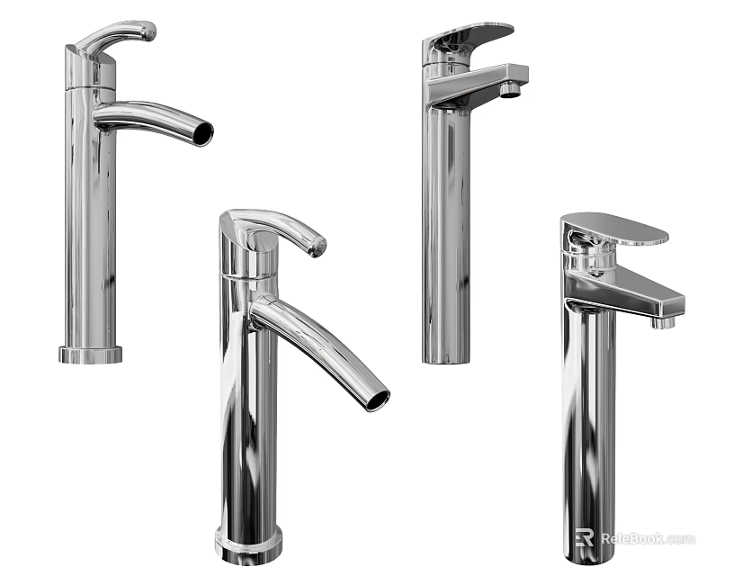 Four Modern Chrome Faucets with Different Sleek Designs for Bathroom and Kitchen 3d model 
