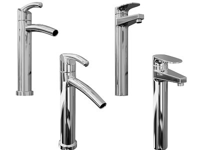 Four Modern Chrome Faucets with Different Sleek Designs for Bathroom and Kitchen 3d model