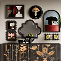 Modern Interior Decor With Framed Artworks Decorative Mirror Floral Cabinet And Potted Plant