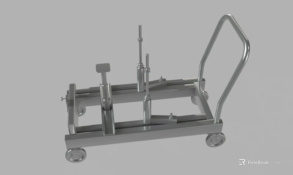 Stainless Steel Mobile Industrial Equipment Cart with Wheels Frame and Support Poles 3d model 