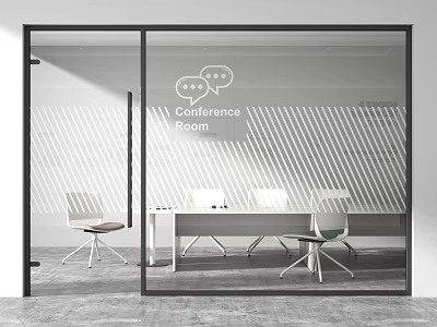 Modern Conference Room Interior With Glass Partition Meeting Table And Chairs 3d model