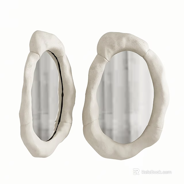 Two Modern White Irregular Shaped Mirrors With Textured Frame Design For Home Decor 3d model 