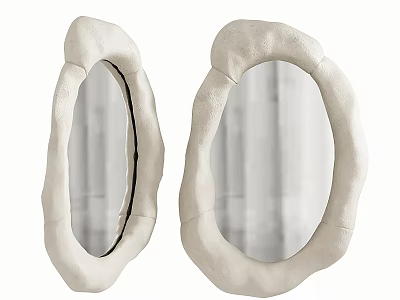 Two Modern White Irregular Shaped Mirrors With Textured Frame Design For Home Decor 3d model