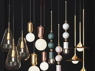 Modern Pendant Lights With Glass Metal Sphere Cone Shapes In Gold White Green Pink 3d model