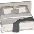 Modern Double Bed With White Bedspread Gray Pillows Soft Gray Blanket And Headboard 3d model