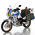 Durable Adventure Motorcycle in Blue White Red with Side Cases Luggage Rack and Gear