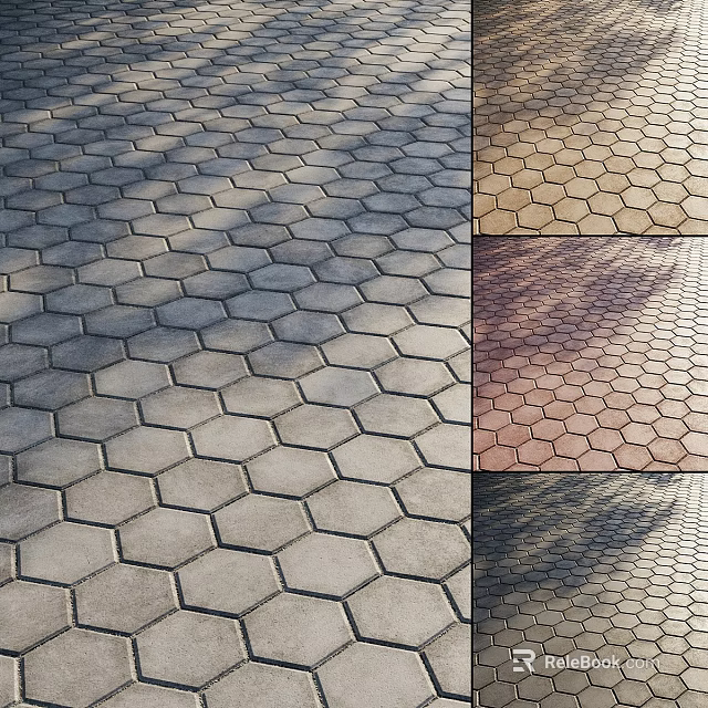 Paved Ground With Hexagonal Tiles In Various Colors And Textured Surfaces 3d model 